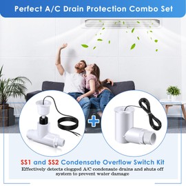 Gulfmew 2 Pack AC Float Switch, SS1 Float Switch and SS2 Kit, SS1 and SS2 Condensate Overflow Switch for HVAC Systems, Air Conditioner, Effectively Detect Condensate Overflow