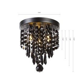 RAYMALUX Mini Chandelier 3 Lights Black Crystal Chandelier Lighting,Elegant Modern Flush Mount Ceiling Light Fixtures for Bedroom,Hallway,Closet,Aisle
