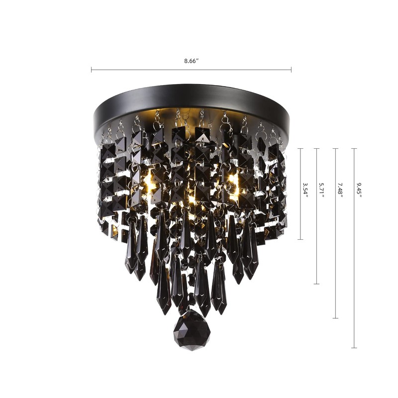 RAYMALUX Mini Chandelier 3 Lights Black Crystal Chandelier Lighting,Elegant Modern