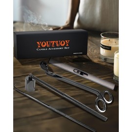 YOUTUOY 4 in1 Candle Accessory Set with Rechargeable Candle Lighter, Candle Wick Trimmer, Candle Wick Snuffer, Candle Wick Dipper, Candle Care Kit (Silver Black)