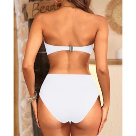 Tempt Me Women White Bandeau Bikini Set Twist Strapless Two Piece Swimsuit High Cut High Waisted Bathing Suits M