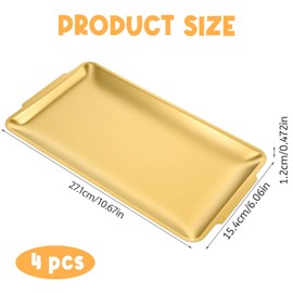 4-Piece Gold Serving Trays Set: Luxurious Gold Trays for Decor & Food Display, 10.6"x5.9" Brushed Stainless Steel Platters for Parties & Dining