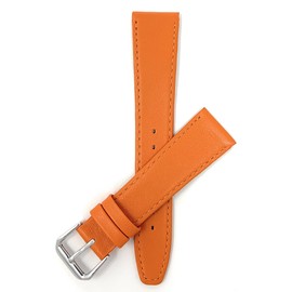 Bandini 18mm Italian Leather Watch Strap Band - Orange with Stitching - Classic - Slim