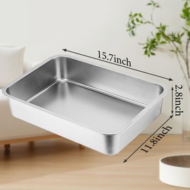 Tehoao Stainless Steel Litter Box for Kittens,15.7"11.8"2.8" Mini Metal Litter Pan Low Entry for Small Kitten and Senior Cat,Kitty Shallow Litterbox for Guinea Pig,Puppy,Hamsters Toilet