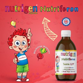 Nutrigen Nutriferon Liquid Iron Supplement for Kids – Blackstrap Molasses, Lactoferrin, Phytoferritin & Rosehip, Powerful Results—Naturally Restore Iron Levels, 150 mL