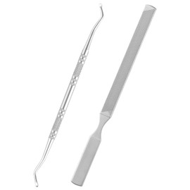 2 Pcs Nail File, Stainless Steel Double Sided Long Nail Filer with Toenail Lifter Manicure Tools for Onychomycosis, Ingrown Nails, Thick and Fungal Nails (Silver)