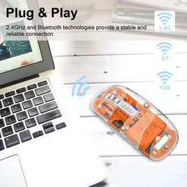 Wireless Mouse Bluetooth LED Clear Slim Silent Bluetooth Mouse 2.4G & Bluetooth Tri-Mode 2400DPI Optical Computer Mouse Portable Rechargeable Transparent Cordless Mice for Laptop PC Computer Desktop