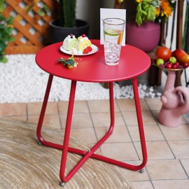 Grand patio 18-inch Small Round Side Table, Powder Coated Steel Outdoor Side Table, Red