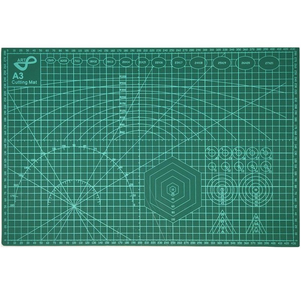 A3 Double-Sided Cutting Mat 3 Layers for Sewing and Crafts, Cutting Base for Patchwork, Matt, Green (45 x 30 cm)