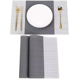 Set of 4 Placemats, Washable, Heat Resistant, PVC Table Mat, Non-Slip Placemat, Stylish, Scandinavia, Home, Restaurant, 11.8 x 17.7 inches (30 x 45 cm) (Light Gray)