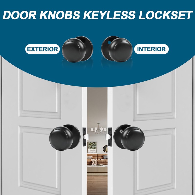 RAZCC Passage Door Knobs, 10 Pack Matte Black Door Knobs,