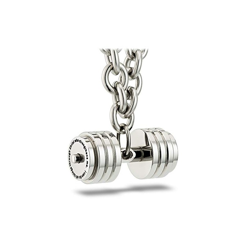 Men's Stainless Steel Stack Plate Dumbbell on Linked Chain Necklace-Phil