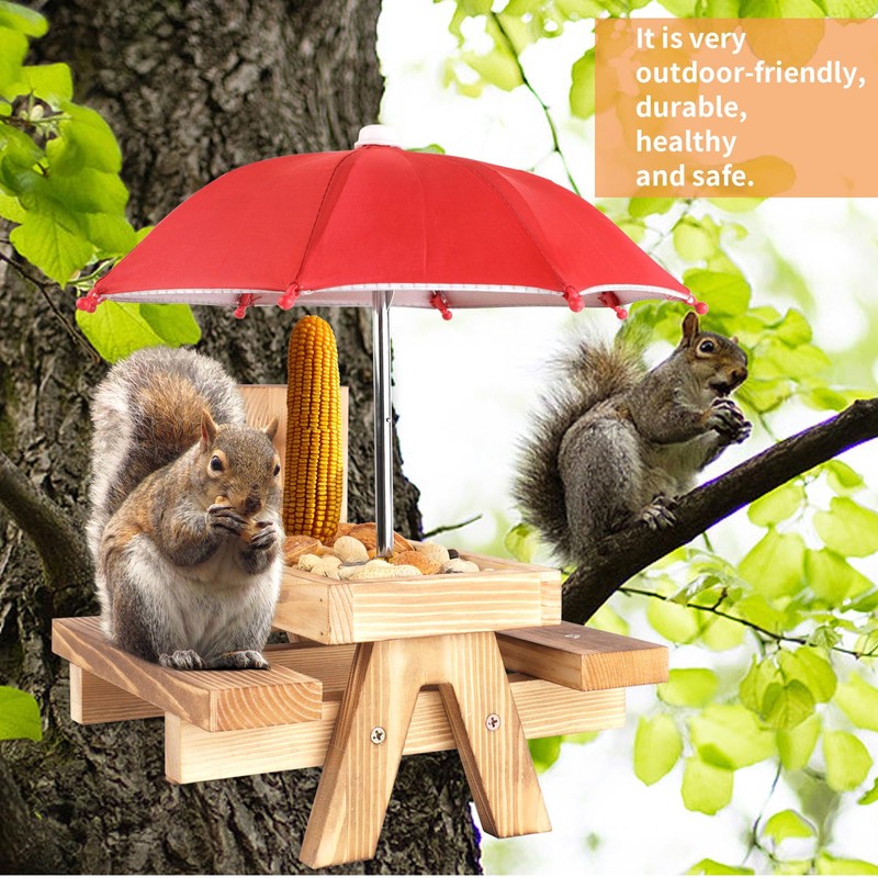 Squirrel Picnic Table Feeder Replacement Mini Umbrella for Outside (Bright-Red)