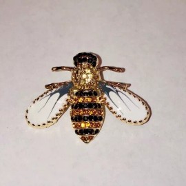 Unbranded Queen Bee Gold Crystal Rhinestone Brooch Pin Black Honey Bumble Insect Bug