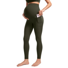 CRZ YOGA Womens Butterluxe Maternity Leggings with Pockets Over The Belly 28" - Soft Workout Active Yoga Pregnancy Pants Olive Green Small