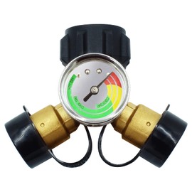 MCAMPAS Propane Tank Y-Splitter Gauge, Propane Splitter Adapter for RV Camper, BBQ Gas Grill, Gas Burner Fire Pit, Heater.-Connector: Male QCC1 and 2 Outlets QCC1 Male/POL Female Thread