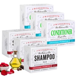 J.R.LIGGETT’S Original Formula Shampoo 3.5oz Bar and Conditioner 1.75oz Bar, All-Natural Plant Based, Clean Soft Tangle-Free Hair Eco-Friendly Biodegradable Recyclable, USA Made - 6 Pack