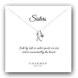 Sisters Letter Birthstone Necklace 925 Sterling Silver, Jewellery Sister Gift for Women & Gift for Girls, Sister Gift, Sister Necklace, Gift for Sister