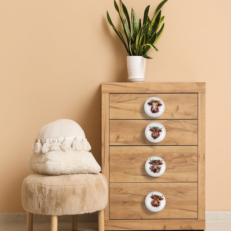 JamJam Set of 8 1.5" Ceramics Cow and Flower Knob