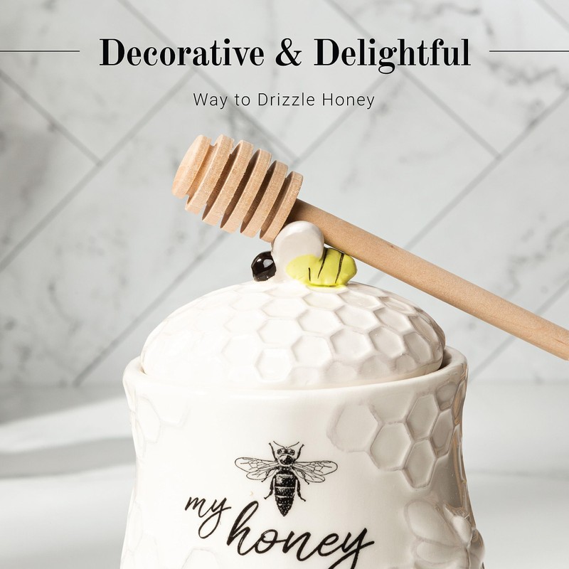 Young's Inc. Ceramic Honey Jar with Wooden Honey Dipper -