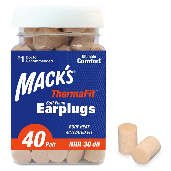 Mack’s ThermaFit Soft Foam Earplugs, 40 Pair - Comfortable Ear