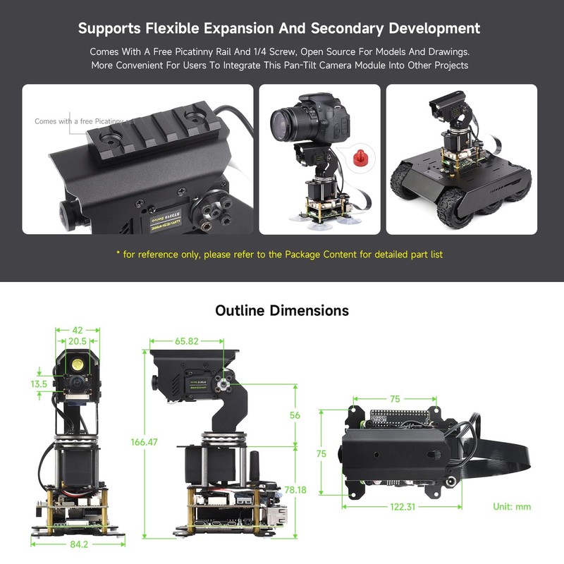 Waveshare 360° Omnidirectional High-Torque 2-Axis Expandable Pan-Tilt Camera Module, Compatible