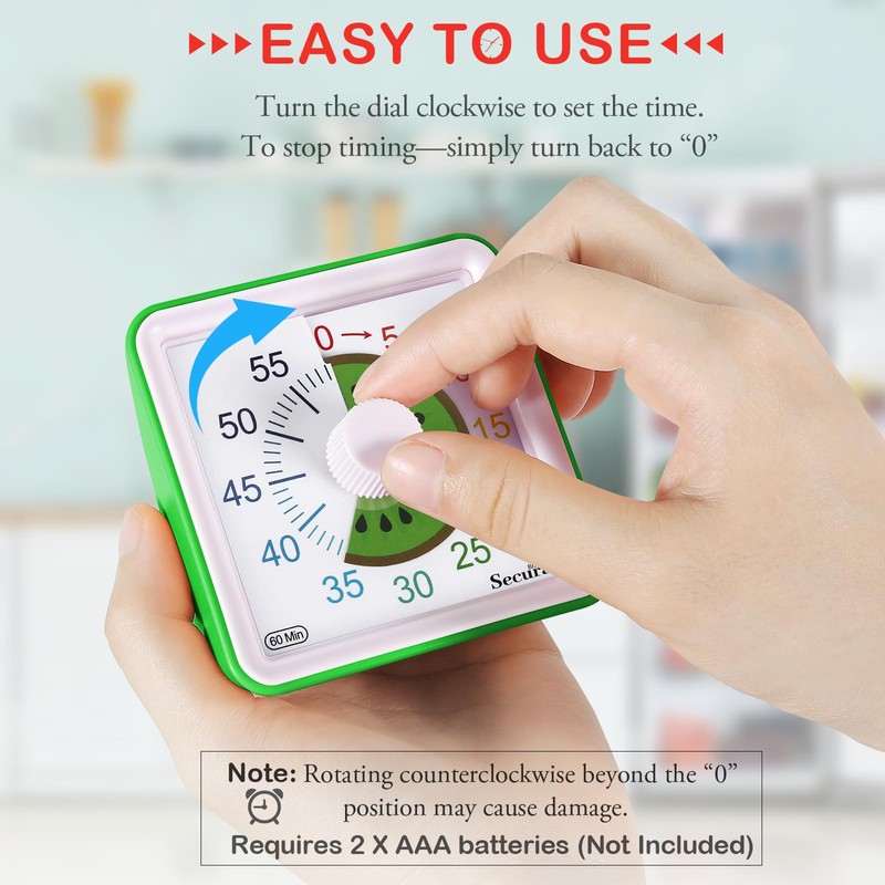 Secura 60-Minute Visual Countdown Timer for Kids & Adults, Classroom