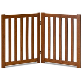 LZRS 2-Panel Wooden Free Standing Foldable Dog Gate Indoor – Solid Hardwood 24" High, Step-Over Safety Pet Gate for Doorways, Stairs & Small Spaces - Indoor Use, Oak
