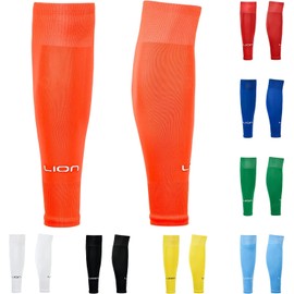 LION SPORTSWEAR Kids/Youth Football Sock Sleeves To Accompany Grip Socks - Fits Over Calf/Shin Pads - Variety Of Colors To Match Your Team Kit (Orange)