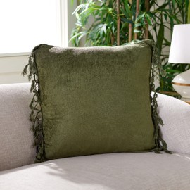 Safavieh Home Collection Dandria Boho Dark Green Fringe Tassel 18-inch Square Decorative Accent Throw Pillow (Insert Included) PLS6534B-1818, 19"x19"