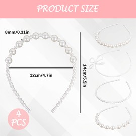 Pack of 4 Pearl Headband Women's Hair Band Girls Pearl Hair Band Hair Accessories Dirndl Headband Women's Elegant Hair Band Hair Accessories Wedding Hair Accessory Women Headband for Gift