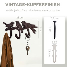 your castle Decorative Wall Hook with Bird Motif, Cast Iron, Approx. 23 x 11 cm