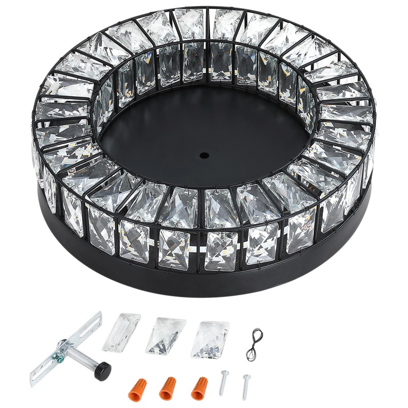 Crystal LED Flush Mount Ceiling Light Fixtures Modern Black LED
