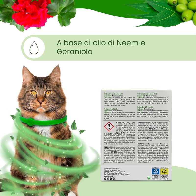 CAMON | Collare Barriera per Gatto "Olio di Neem", Rilascia