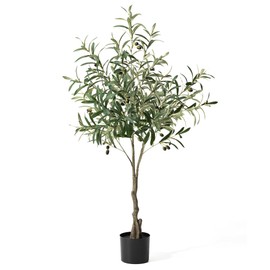Glitzhome Artificial Olive Tree 4FT Faux Olive Plant in Pot for Modern Home Office Living Room Floor Decor Indoor