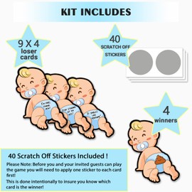 Baby Shower Scratch Off Game Cards, 40 Funny Shape Boy Scratch Off Lottery Tickets Baby Shower Party Games Who Got Babys' Great Party Icebreak Game Ideas for Baby Shower