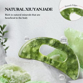 CekPo Jade Stone Gua Sha Massage Tool Large Guasha Board with Handle Muscle Scraping Massage Tools Body Sculpting Anti Cellulite Spa Acupuncture Tools for Back Neck Leg Massage, Lymphatic Drainage