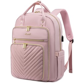 LOVEVOOK Laptop Backpack for Women, Water Resistant Travel Work Backpacks Purse Stylish Business Teacher Nurse Computer Bag with USB Charging Port,Pink