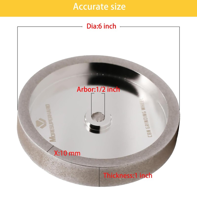 MORESUPERHARD CBN Grinding Wheel 6 inch 320 Grit,1/2" Bore,1" Wide,for