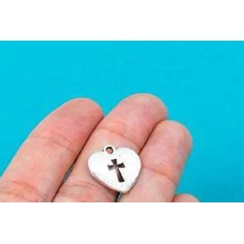 QUALITY made keepsake from my USA art studio 925 STERLING silver 18" chain necklace HEART CROSS  pendant charm FREE gift box