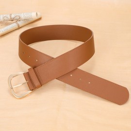 SANSTHS Women Wide Leather Waist Belt for Dresses Fashion Ladies Waistband with Gold Buckle,Brown,M