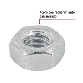 Fiero TUE-1/4A, Blíster con 25 tuercas 1/4" hexagonales de acero con recubrimiento galvanizado