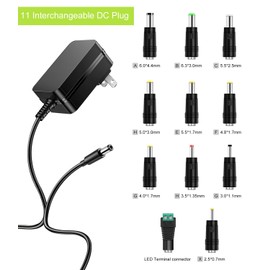 12V 1A Power Adapter AC Power Supply Charger Cord 12 Volts 1 Amps Regulated Switching with 11 Interchangeable DC Plug for 1000mA 900mA 850mA 800mA 700mA 600mA 500mA 400mA 350mA 300mA 200mA Equipment
