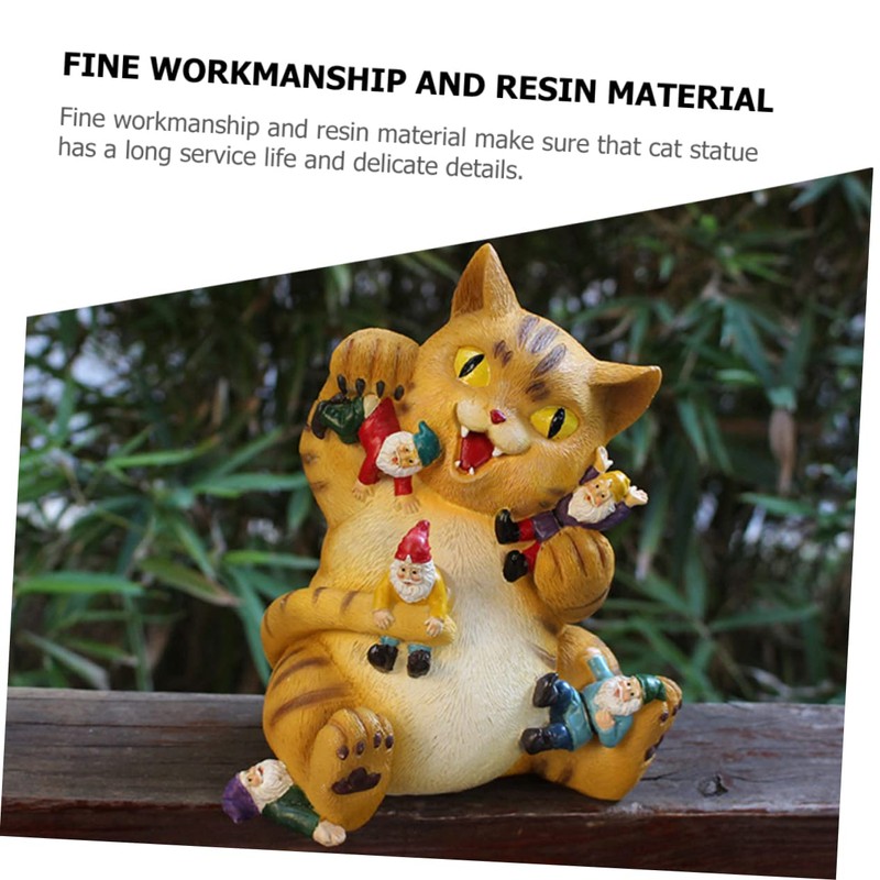 BESPORTBLE Resin Cat Eating Gnomes Statue Unique Cat Figurine for