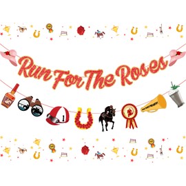 Run For The Roses Banner, Derby Horse Racing Garland for Derby Day Party Supplies, Horse Race Birthday Bridal Shower Bachelorette Decorations