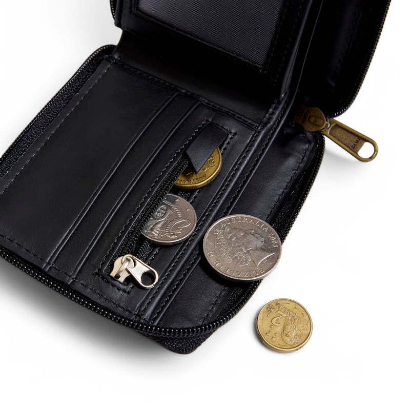 Mens Zip Around Genuine Leather Wallet RFID Blocking Holds 8