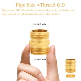 TAROSE 2 Pack Brass Garden Hose Adapter, Male to Male Hose Connector Adapter, GHT to GHT Adapter Hose Fitting,Brass Garden Hose to Pipe Fittings Connect