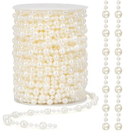 Pearl Garland, 6 MM Beige Faux String of Pearls, 78 FT Pearl Garland for Christmas Tree, Pearl Strands Spool Pearl String Bead Roll for Backdrop Centerpiece Flowers Wedding Party Decoration DIY Craft
