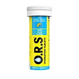 O.R.S Hydration Tablets with Electrolytes, Vegan, Gluten and Lactose Free Formula – Soluble Sports Hydration Tablets with Natural Lemon Flavour, 12 Tablets