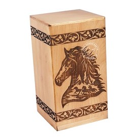 HIND HANDICRAFTS Handcrafted Floral Engraved Wooden Urns for Human Ashes Adult Large - Cremation Urn for Ashes - Burial Urn for Columbarium - Funeral Urn Box (Horse 1, 250 LB - Beechwood)
